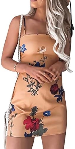 Yuandy Women's Off Shoulder Mini Dress Floral Print Sexy Strap Dress with Back Cutout