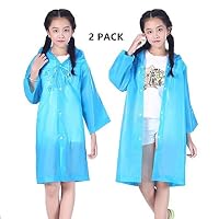 Swelt Rain Poncho, 2 Pcs Kids Rain Poncho Rain Environmentally Friendly Waterproof Portable Reusable Raincoats for Kids (Blue) (Blue-Kid)