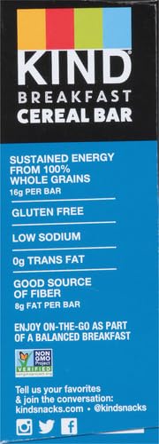 KIND BREAKFAST CEREAL BARS, CHOCOLATE WITH ALMONDS, HEALTHY SNACKS, GLUTEN FREE, 100% WHOLE GRAINS, 3G PROTEIN, 6 COUNT
