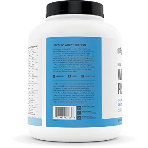 Levels Grass Fed 100 Whey Protein, No Hormones, Unflavored, 5LB