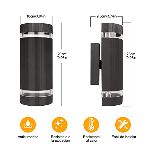 YNXing lampara exterior de Montado en la pared, 2 piezas Apliques de Pared Exterior Semicircular, Cuerpo de la lámpara de aluminio, Bombillas GU10 reemplazables, estanqueidad IP65