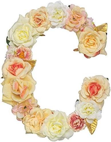Jonhans8 Artificial Champagne Floral Decorative Letters, Alphabet Letters with Fake Flowers for Special Occasion/Event, 12.2"x9.4"x0.6", for Bedroom/Corridor/Front Door/Nursery (Letters, C)