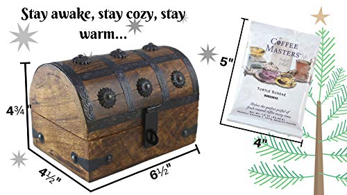Coffee Trunk Valentine Gift Basket Set Gourmet Coffee Sampler 4 Blends in a 6.5”x4.5”x4.5” Wooden Chest by Well Pack Box