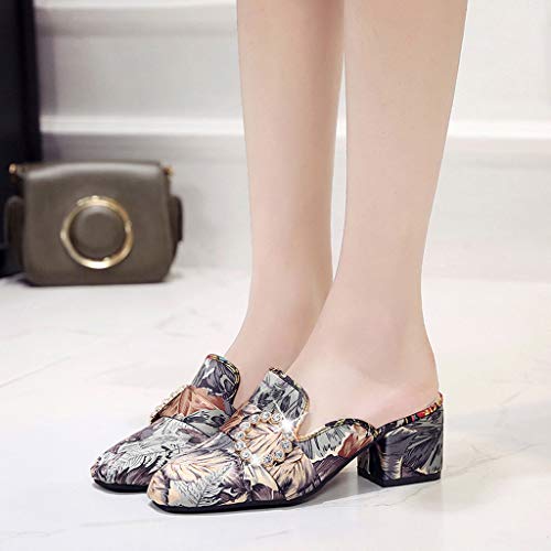 Women Sandals, ❤️ FAPIZI Retro Floral Print Closed Toe Shoes Thick with Mid Heel Home Casual Wild Shoes Sandals Gray - Thumbnail 3