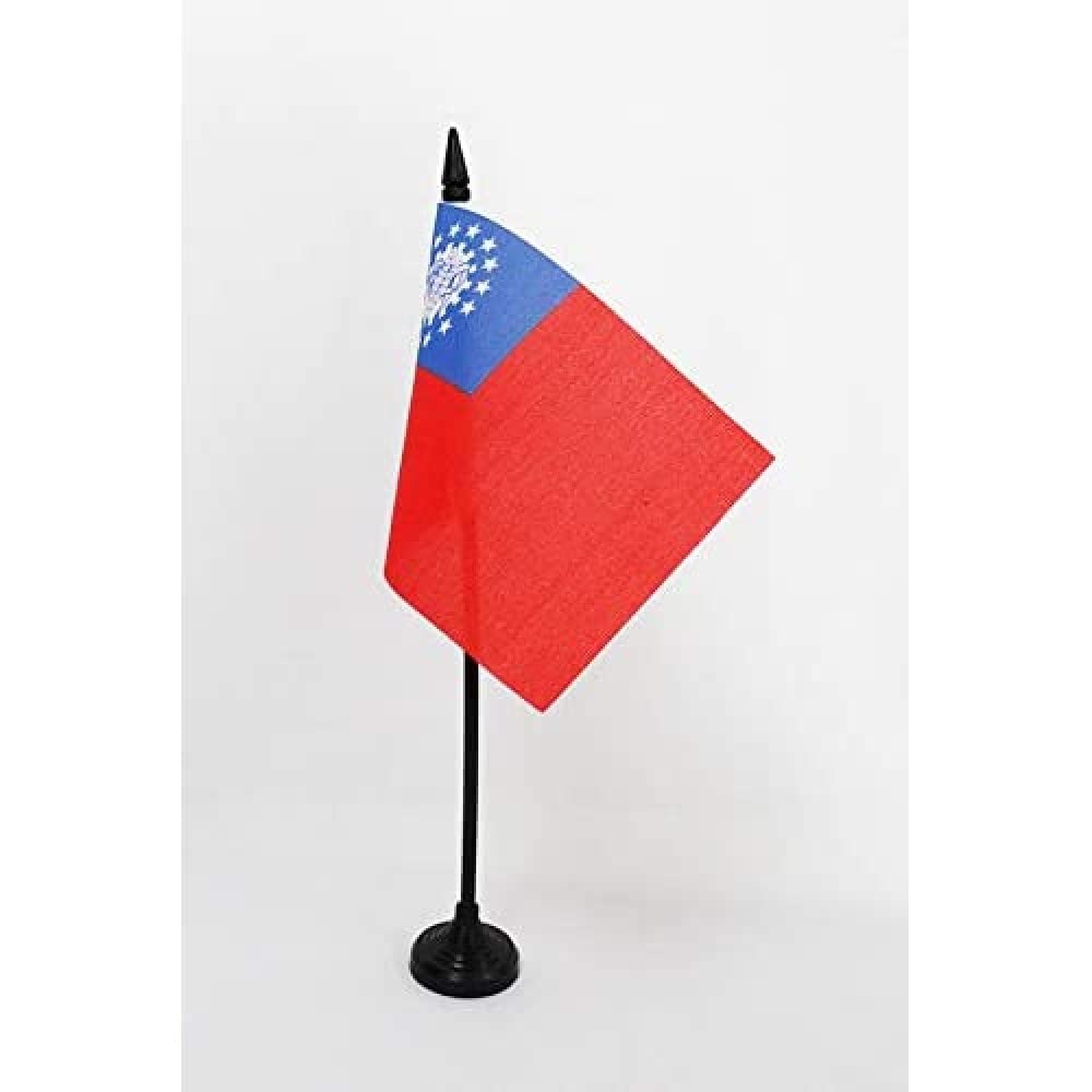 AZ FLAG - Burma Old Table Flag 4'' x 6'' - Burmese Office Mini Banner 100% Polyester 15 x 10 cm - Mini Desk Flag with 10'' Pole and Black Plastic Base