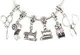 Sewing Machine Measuring Tape Scissors Iron Button Thread Charm Bead Dangle for Snake Chain Bracelets