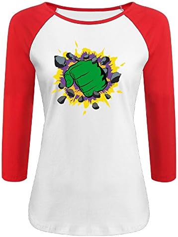 Women's Hulk 100% Cotton 3/4 Sleeve Athletic Baseball Raglan Shirt Red US Size M