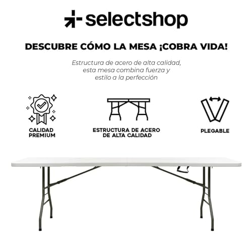 SELECTSHOP Mesa Plegable 2.40 Metros Comedor para Jardin Plegable De Plastico Resistente Tipo Portafolio Mesa de Trabajo Multiusos Comedor Grande para Jardin