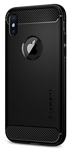 Spigen Rugged Armor iPhone X Case with Resilient Shock Absorption and Carbon Fiber Design for Apple iPhone X (2017) - Matte Black