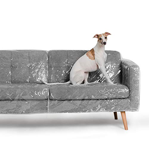 Better Than Plastic Slipcover, Vinyl Sofa Protector – 96′ Waterproof Pet Furniture Covers for Cats & Dogs – Scratch & Stain – XL Clear Leather Couch Protective Slip Bag (96 W x 40 D 42 BH x 18 FH)