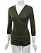 LL WT1255 Women's Deep V Neck 3/4 Sleeve Slim Fitted T-Shirt Casual Cross Surplice Wrap Tops XXL Olive