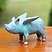 NOVICA Artisan Handmade Ceramic Figurine of Winged Blue Pig from Thailand Sculpture Animal Themed NAT Geo Gifts [3.5in H x 3in W x 5.5in D] ' Blue Flying Pig'