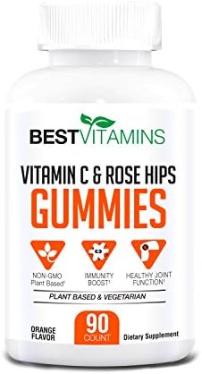 Best Vitamin C and Rose Hips Gummies by Best Vitamins: Non-GMO, Gluten Free and Vegan Immune Gummies for Kids and Adults, Immune System Booster and Powerful Antioxidant, Orange Flavor, 90 Chews
