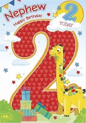 Jelly Beans 2nd Birthday Card for Nephew, Age 2 Dinosaur & Presents Design