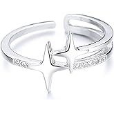 Hebelee Unique Stars Cubic Zirconia Open Band Ring for Women Silver Plated Clear Crystal Starles Layered Adjustable Finger Rings Comfort Fit Fashion Wedding Engagement Jewelry