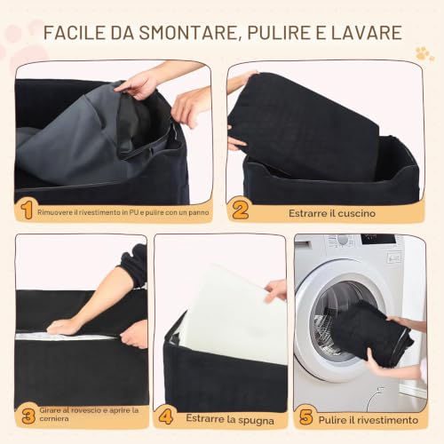 Car Seat for Dogs, 78 x 55 x 53 cm, Removable and Washable Booster Seat for Medium and Large Dogs, Lead Included, Dog Seat for Heavy Cars (Black with Waterproof Leather Coating)