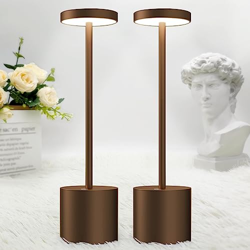 Hapfish Wireless Touch Bedside Lamp, 5000mAh 2PCS Rechargeable LED Table Lamp, Powerful USB Battery Desk Light, 3 Color Temperatures, for Bedside Office, Restaurant, Outdoor