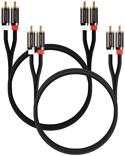FosPower (2 Pack) 2 RCA M/M Stereo Audio Cable [24K Gold Plated | Copper Core] 2RCA Male to 2RCA Male [Left/Right] Premium Sound Quality Plug - 6FT