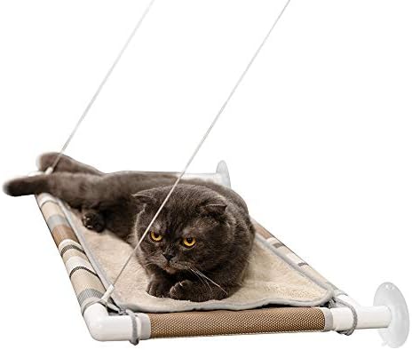 Cat Window Perch with Waterproof Removable Plush Mat, Food Grade Placemat Mesh Cover, Big Suction Cups, Holds up to 60lbs for Bigger or Multiple Cats