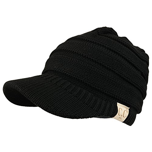 Trendy Apparel Shop Women's Lightewight Ribbed Knit Brim Ponytail Visor Beanie Cap - Black Trendy Apparel Shop Women's Lightewight Ribbed Knit Brim Ponytail Visor Beanie Cap - Black