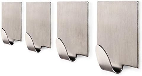 3M Bathroom Self Adhesive Hook for Towel and Robe, Brushed Stainless Steel, 4 Pack
