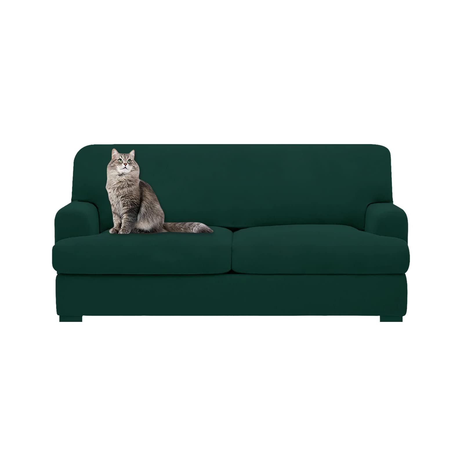 Photo 1 of molasofa T Cushion Loveseat Slipcover with 2 Individual T Cushion Shape Seat Covers for Home Décor, 3 Pieces Stretchable, Washable, Non-Pilling, Non-Slip Loveseat Covers (Loveseat,Dark Green)
