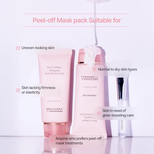 MIGUHARA Collagen Rose Wrapping Peel Off Mask | Pore Minimizer & Glass Skin Glow | Vegan Korean Face Mask with French Rosa Centifolia Flower Extract, Firming & Dullness Care, 2.02 fl.oz