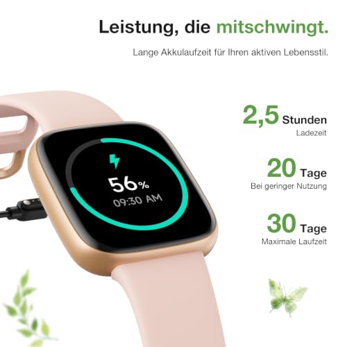 Smartwatch Women Men, 1.85 Inch AMOLED Touch Screen, Fitness Tracker with Bluetooth Calls & AI, Heart Rate, SpO2, Sleep & Women's Cycle Tracking, 100+ Sports Modes, 3ATM Waterproof for iOS & Android
