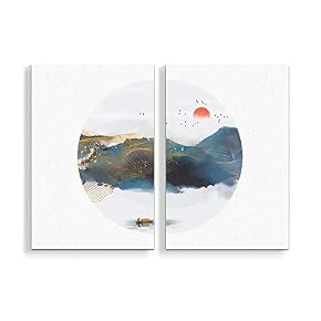 2 Panel Chinese Traditional Landscape Painting Home Wall...