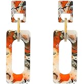 Colorful Acrylic Rectangle Geometry Dangle Drop Earrings Boho Double Squares Earrings Irregular Pattern for Women Jewelry Gift
