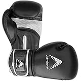 Athllete Training Boxing Gloves (Black/Silver, 16 oz)