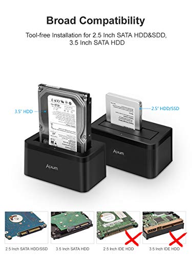 Alxum USB 3.0 to SATA Hard Drive Docking Station for 2.5/3.5 Inch SATA I/II/III HDD SSD, Support UASP, Super Speed up to 6Gbps - Black