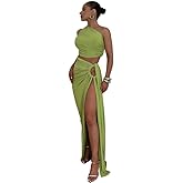 Women's 2 Piece Dress Sexy Y2k Strapless Crop Top High Slit Skirt Bodycon Maxi Long Skirt Suit Night Out Dress Sets