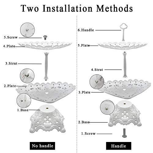 Dessert Stand Set of 3 Pieces Includes 3 Tier 2 Tiers Square/Heart/Round Cupcake Holder Plate Tray for Wedding Birthday Party Fruits Desserts Candy Bar Display White