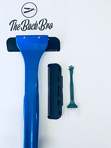 Back Hair Shaver {The Back Bro} Back Hair Removal Kit, Ergonomically Design 17" Handle For Hard -to -Reach Areas, Lil Bro Cleaning Brush and 1 Replacement Blade, (Blue)