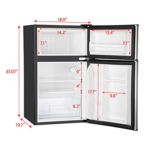 Euhomy Compact Mini Fridge with Freezer, 3.2 Cu.Ft 2-Door Upright Refrigerator with Freezer Ideal Food and Drink Storage Mini Refrigerator for Kitchen, Dorm, Apartment And Office.