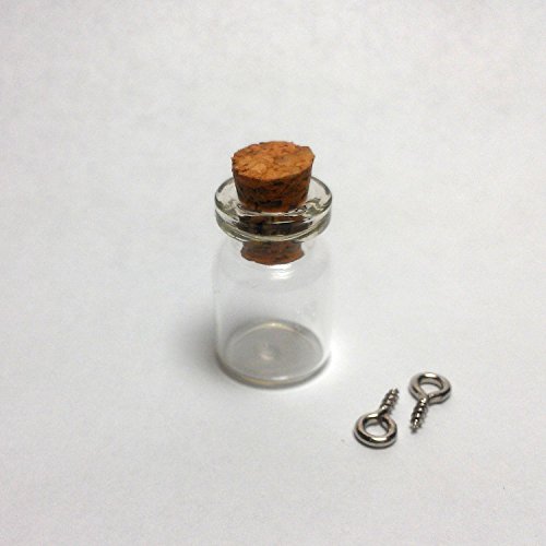 LEFV Mini Cork Top Glass Bottle Vial Charm Kit 3/4 Inch - 50pcs 0.5ml Clear Bottles with Corks & 50pcs Eye Screws - Miniature Empty Sample Jars Message Bottle Small Tiny Size