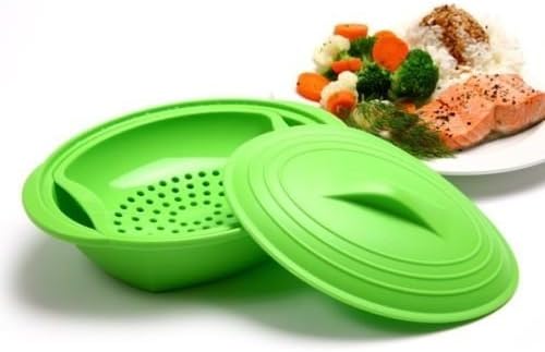 32 Oz Silicone 3 Piece Microwave Oven Steamer Fish Meat Vegetables