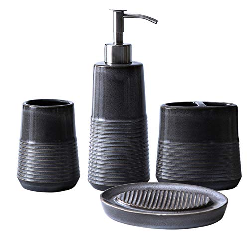 Tenforie Ceramic Bathroom Accessories Set, 4-Piece Bath Accessory Completes with Soap/Loquid Dispenser, Toothbrush Holder, Tumbler, Soap Dish, Ideas Home Gift for Ware Home Decor Bath
