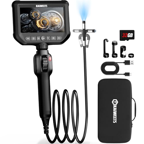KAIWEETS Inspektionskameras Endoskopkamera mit Licht, 4,3''IPS 1080P Inspektionskamera mit Scrollradsteuerung Zwei-Wege 210° Drehung, Flexible Rohrkam