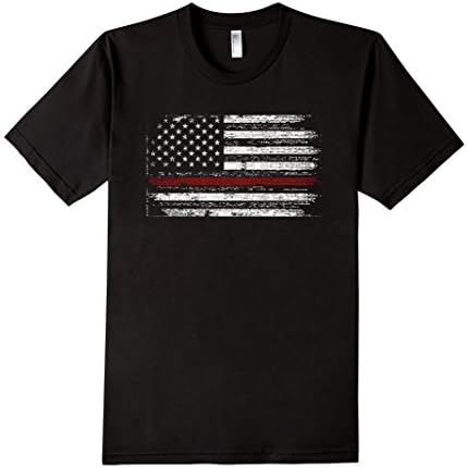 Men's Distressed Firefighter Thin Red Line USA Flag Graphic Shirt Large Black