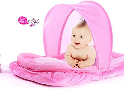 Masall Baby Infants Tent Mosquito Net Portable Folding Travel Crib Bed Canopy Netting with a Pillow (pink)