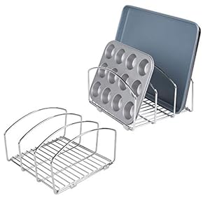 mDesign Set of 2 Kitchen Bakeware Organiser - Chrome Plated Metal Baking Tray Rack and Cutting Board Holder - Ideal…