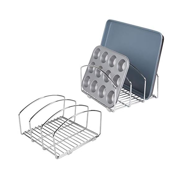 mDesign-Set-of-2-Kitchen-Bakeware-Organiser-Chrome-Plated-Metal-Baking-Tray-Rack-and-Cutting-Board-Holder-Ideal-Kitchen-Storage-Solution-Silver mDesign Set of 2 Kitchen Bakeware Organiser - Chrome Plated Metal Baking Tray Rack and Cutting Board Holder - Ideal…