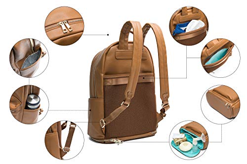 Leather Diaper bag Backpack by Mominside, Backpack for Women, Baby Bag (Brown)