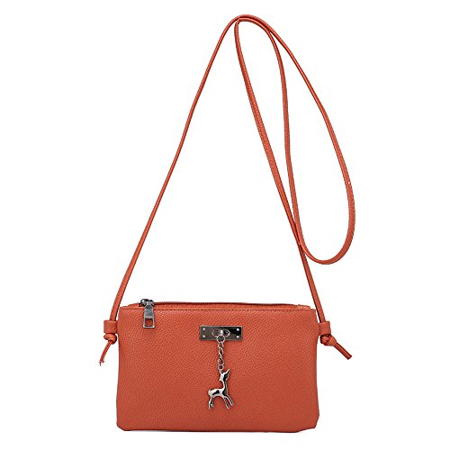 Clearance Sale! ZOMUSAR Women Fashion PU Leather Zipper Small Deer Splice Handbag Shoulder Shell Bag Shiny Crossbody Tote Bag (Brown ) - Thumbnail 2