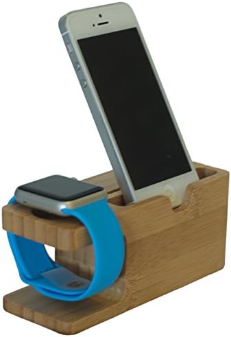 Apple Watch Stand Dual Charging Dock from Zapex. iWatch and iPhone docking station Platform. New 2 in 1 Cradle Bracket. Compatible with both 42mm and 38mm watches and fits all iPhone Models. Experience the comfort of charging now. (Bamboo Finish)