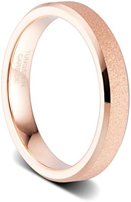 TUSEN JEWELRY 4mm Women's Rose Gold Sandblasted Finish Tungsten Wedding Ring High Polished Beveled Edge