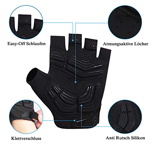 Yobenki Fahrradhandschuhe Radsporthandschuhe Halbfinger rutschfeste und stoßdämpfende Mountainbike MTB Handschuhe Gym Fitness Handschuhe für Herren Damen