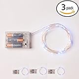 3 Sets RTGS 20 Cold White Color Micro LED String Lights Battery Operated on 7 Feet Silver Color Wire